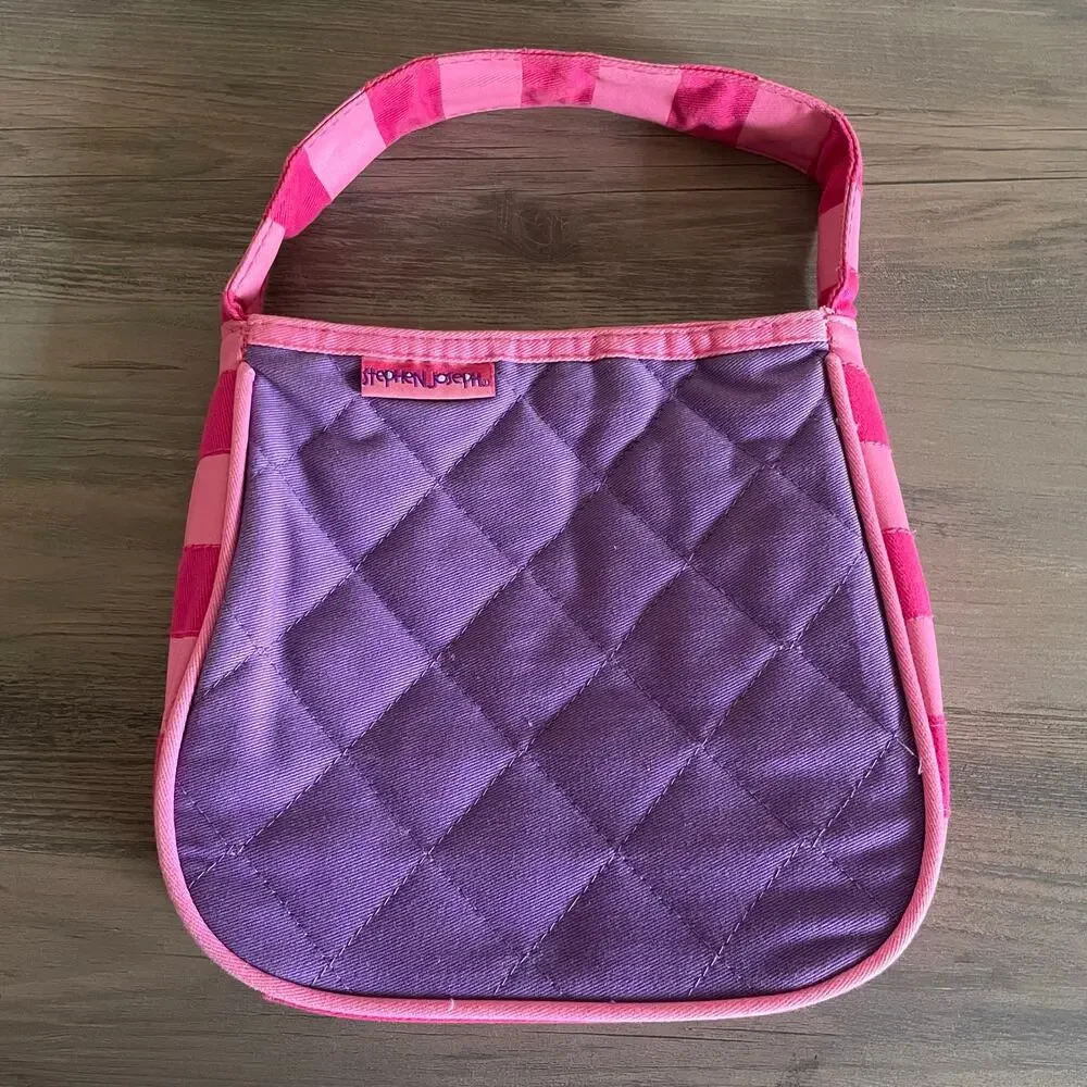 Stephen Joseph Quilted Purse Butterfly Design Embroidered Cotton Pink Purple Bag
